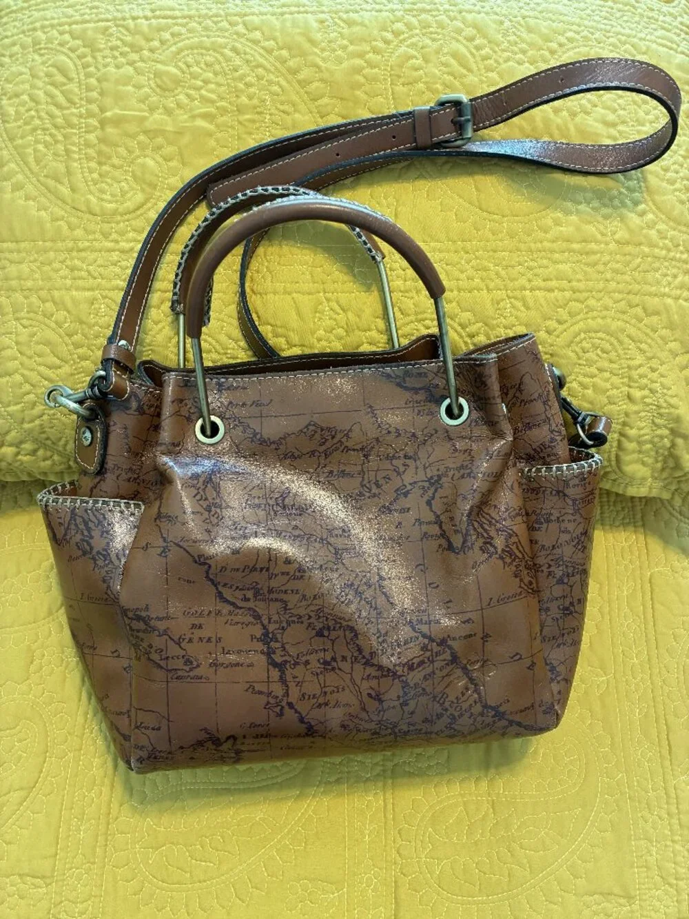 Patricia Nash Map Print Leather Shoulder/Tote